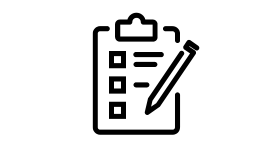Clipboard with a piece of paper containing lines representing words and a pencil