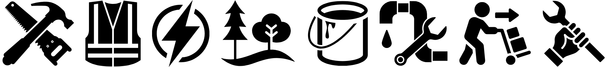 Logos representing departments: Carpenters, EHS, Electricians, Landscaping,     Painters, Plumbers, Materials Management, and Systems/Energy Management.
