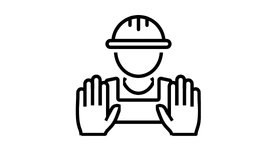 A construction worker with their hands out