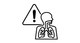 Outline of the respiratory system on top of a hazard symbol