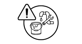A paint can and pipes with a hazard symbol on top