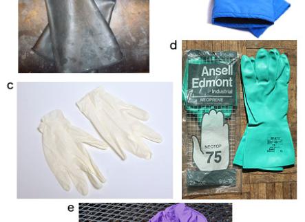 Several different types of gloves are portrayed