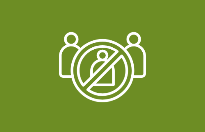 Icon of circle with a slash over group of three people