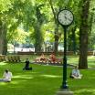 Photo of PSU Campus with students sitting in the lawn.