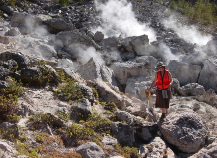 Student sampling moss at Lassen National Park