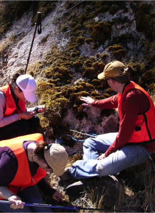 Student sampling moss at Lassen National Park
