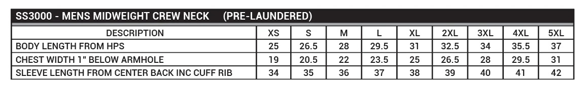 Graph of sweatshirt dimensions