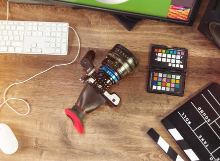 A camera on a desk