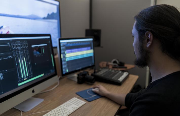 Student in editing room