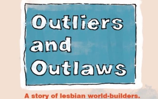 Text "Outliers and Outlaws" on blue background