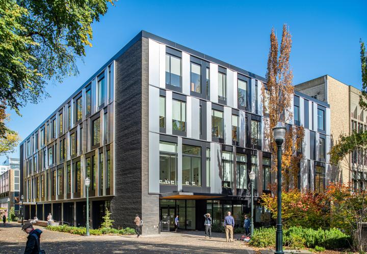 Image of Fariborz Maseeh Hall in the sunshine