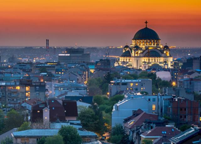 A skyline in the Southern Balkans at sunset
