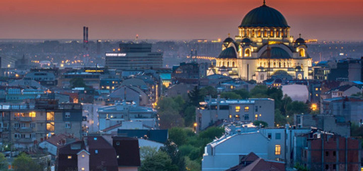 A skyline in the Southern Balkans at sunset