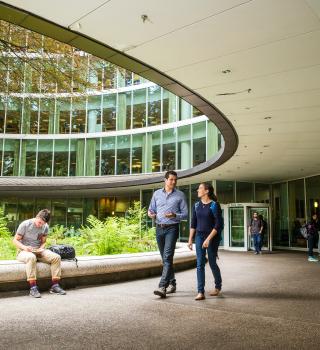 people walking near the library