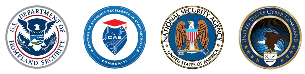 Seals for the US Department of Homeland Security, Centers for Academic Excellence in Cybersecurity, National Security Agency, and United States Cyber Command