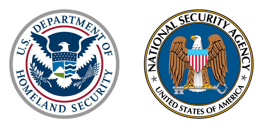 the National Department of Homeland Security seal next to the National Security Agency seal