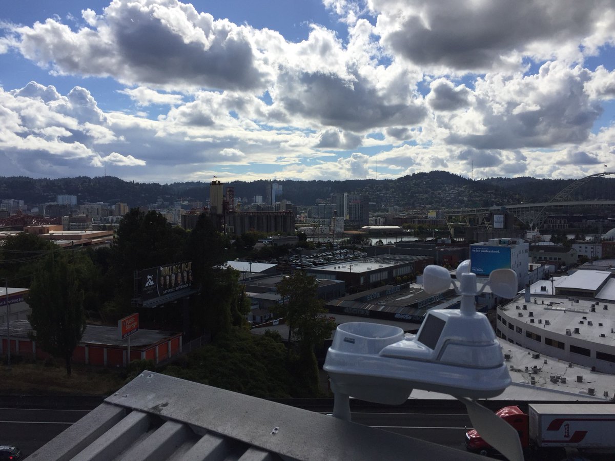 View of city and sky surrounding a middle school