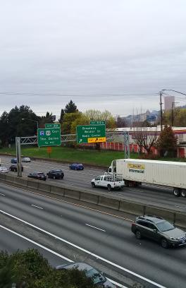 Trucks and cars on highway