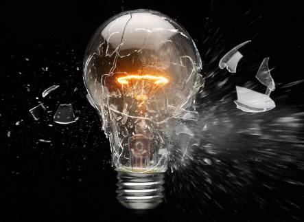 exploded lightbulb with glowing filament