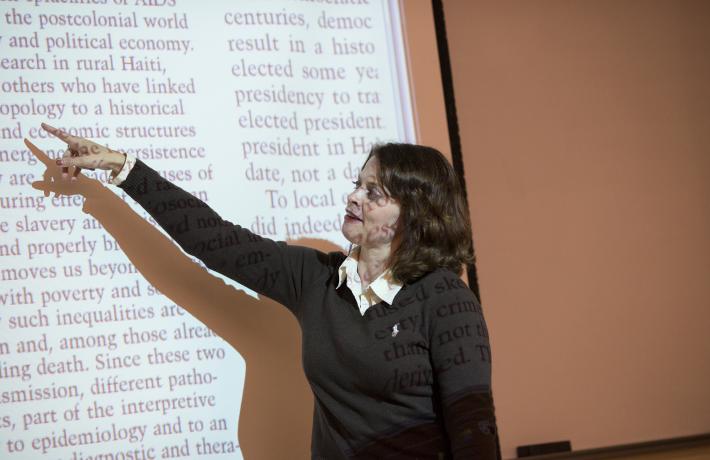 portland state university graduate history student giving a presentation