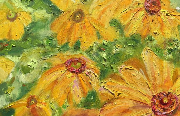 "Very Yellow Flowers" Oil - 8 x 8 x 1/8 - Friedrich Steenbock Fine art