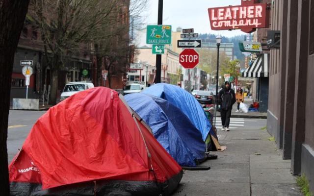 Tents on the sidewalk in Portland
