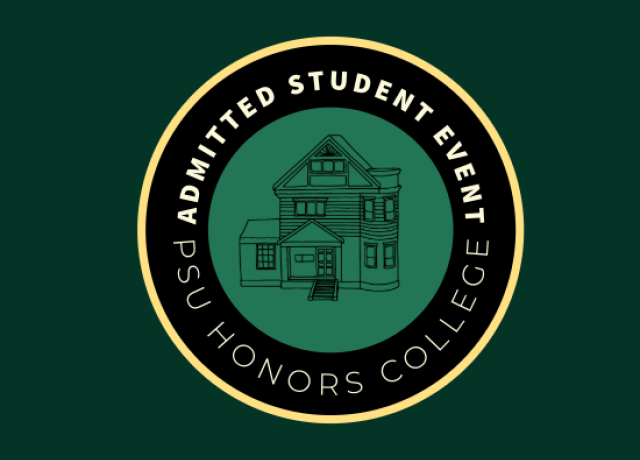 Green back ground with photo of the Honors House