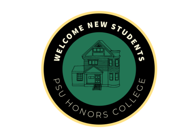 Welcome New students with a drawing of the the Honors House