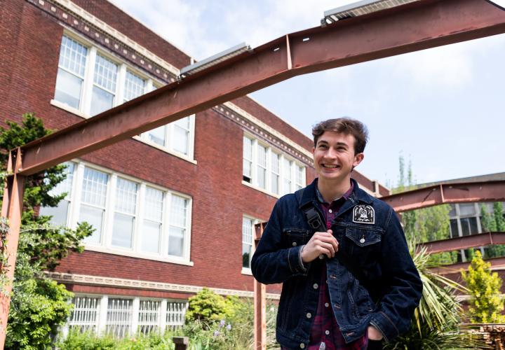 PSU Honors student on his way to class