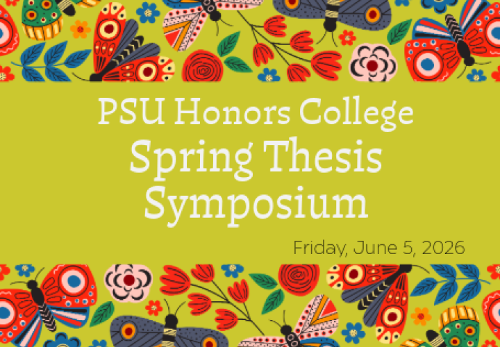 Spring Thesis Symposium with flowers and butterflies
