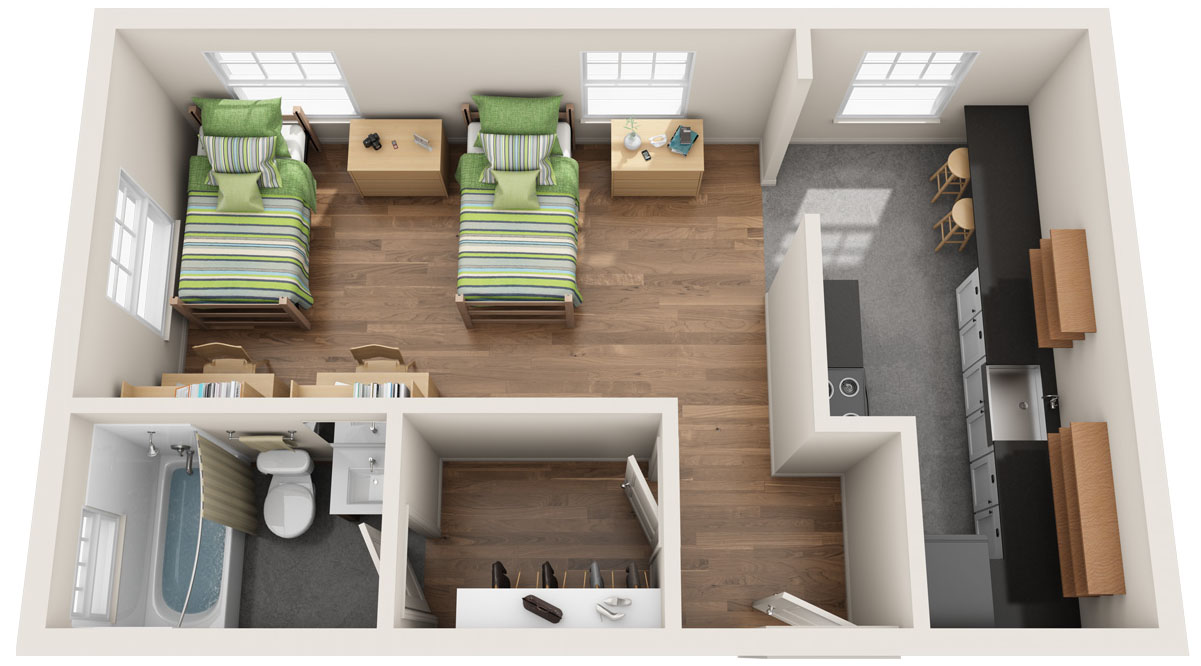 3D Floor Plan St. Helens Furnished Studio