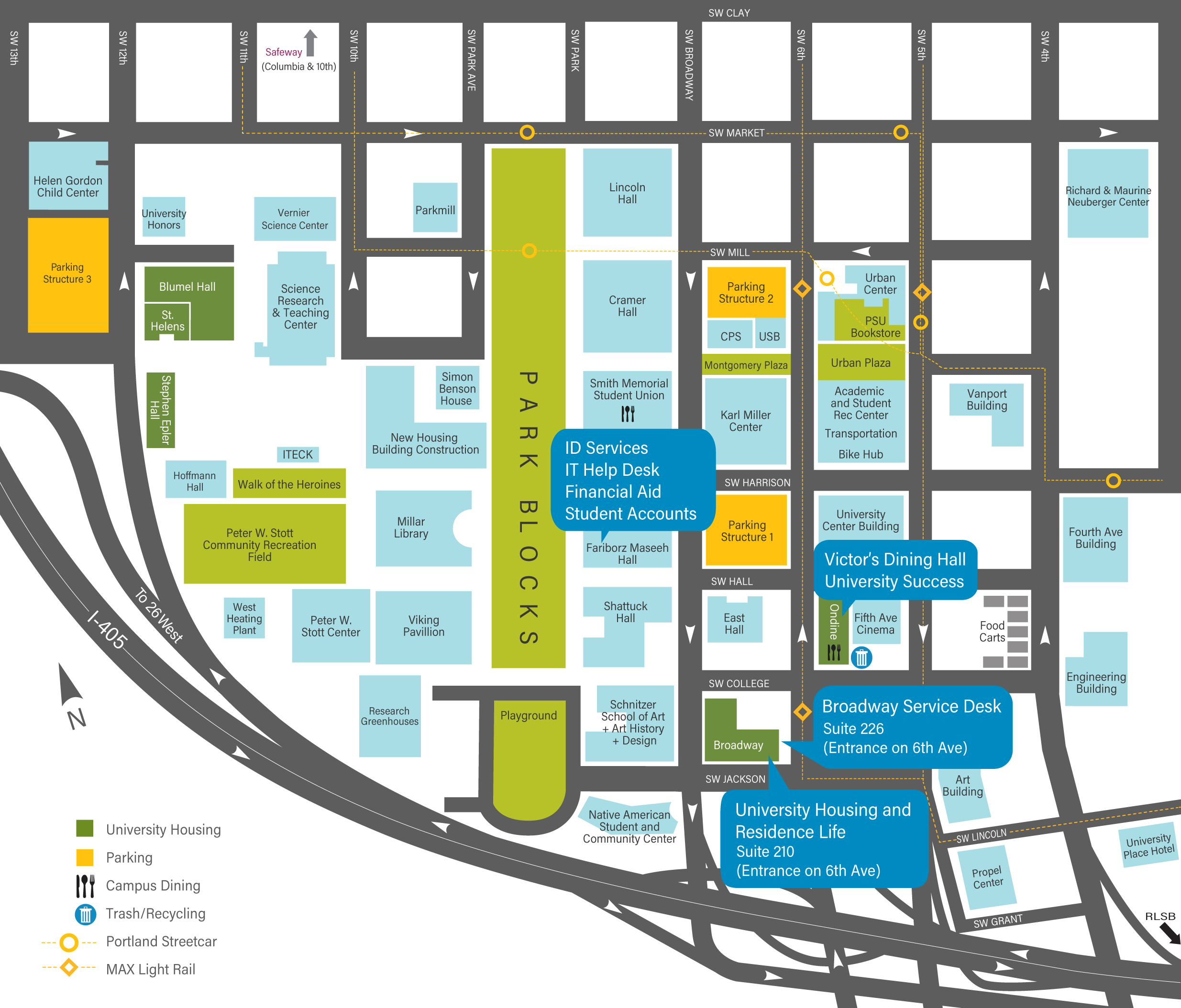 Basic map of PSU campus showing trash corral location