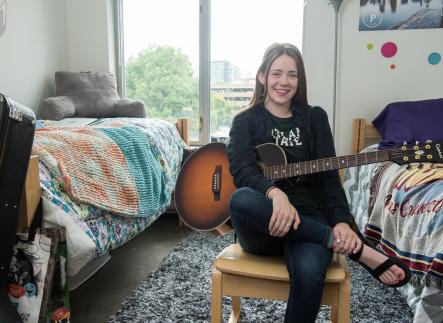 Student in dorm room