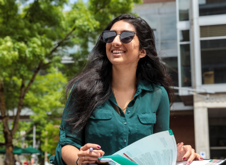 student studying outside