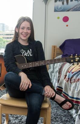 Student in dorm room