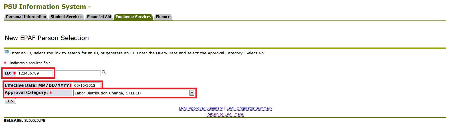 screen shot of selecting the approval category