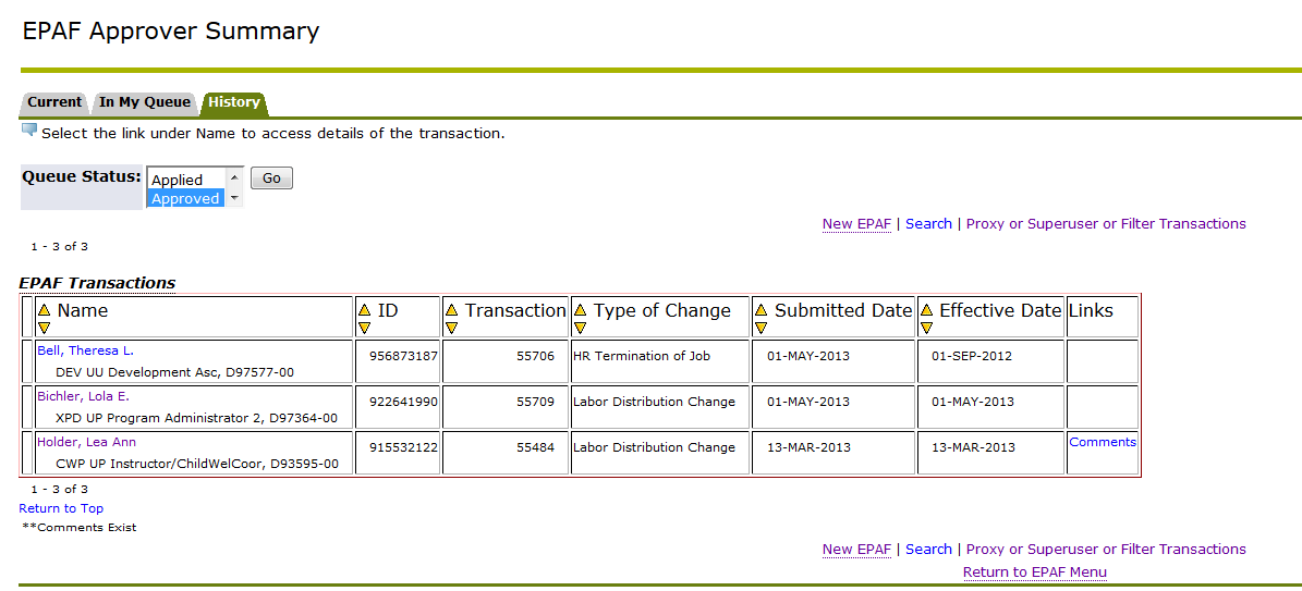 screen shot of verifying completion of labor distribution changes