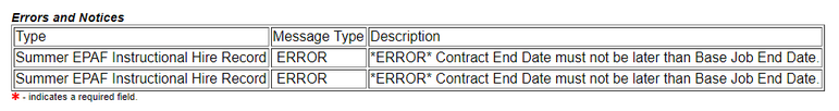 screen shot of error stating contract end date must not be greater than base job end date