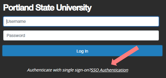 Screenshot of login page with arrow pointing to the SSO login link