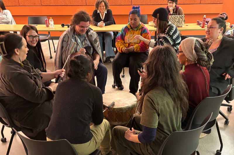 Students in a drum circle