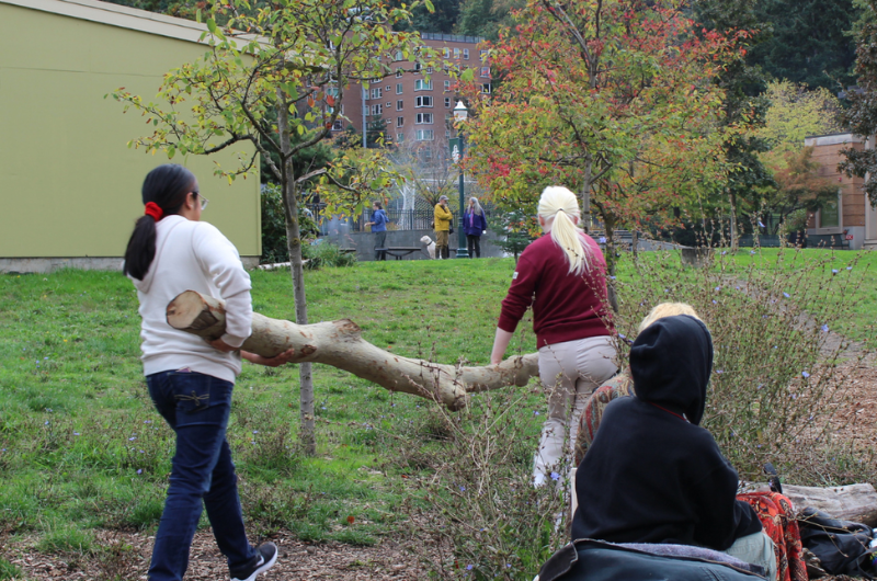Students gathering and tending land on Oak Savanna