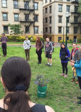 Judy BlueHorse Skelton and students camas planting 2015