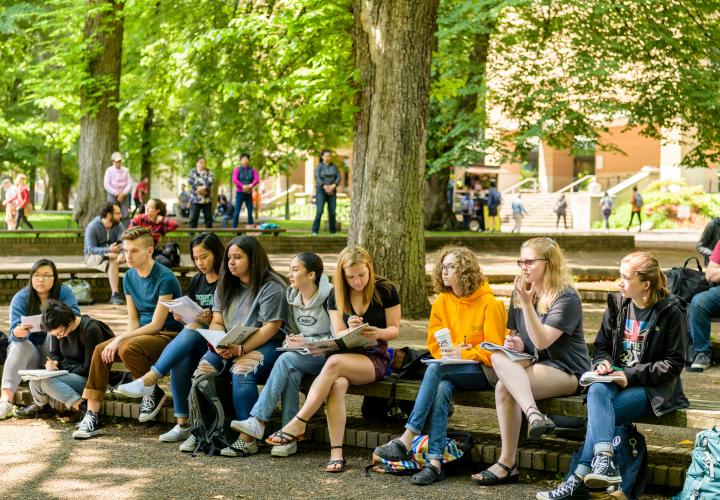 students in class outdoors