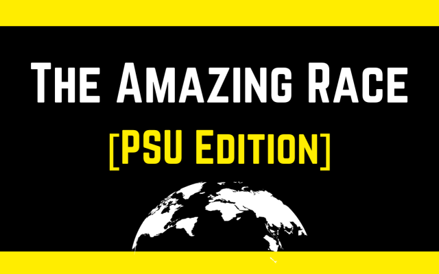 The Amazing Race logo with a silhouette of a globe. 