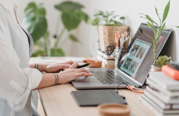 Woman working on a laptop