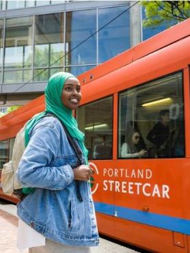 Student waiting for streetcar