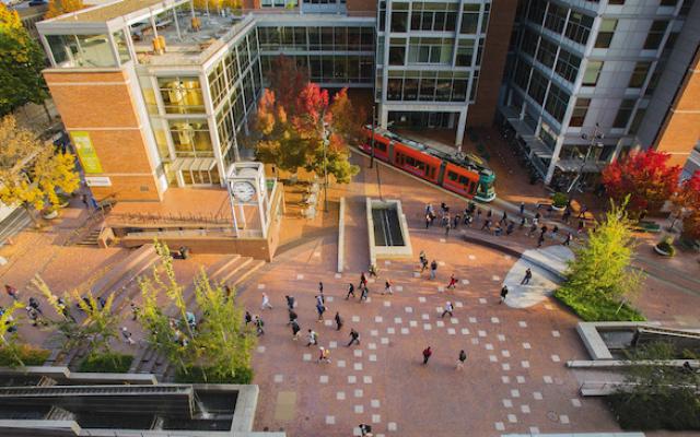 Bird's eye view of PSU coutyard.
