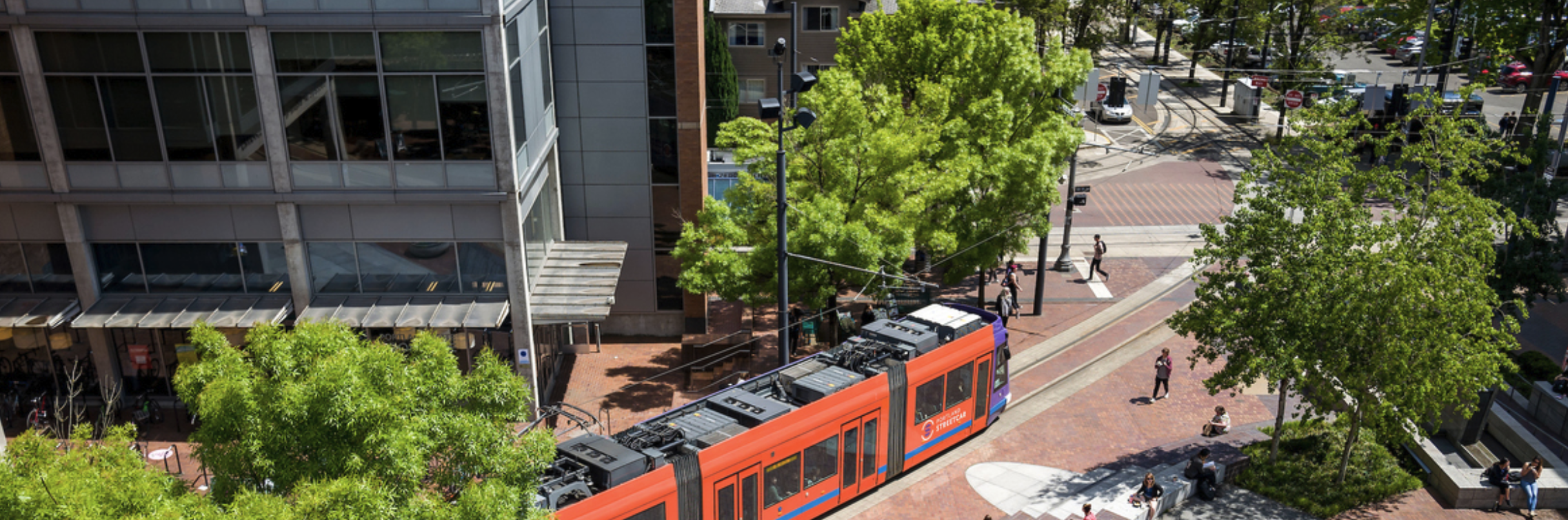 Spring on PSU plaza with train