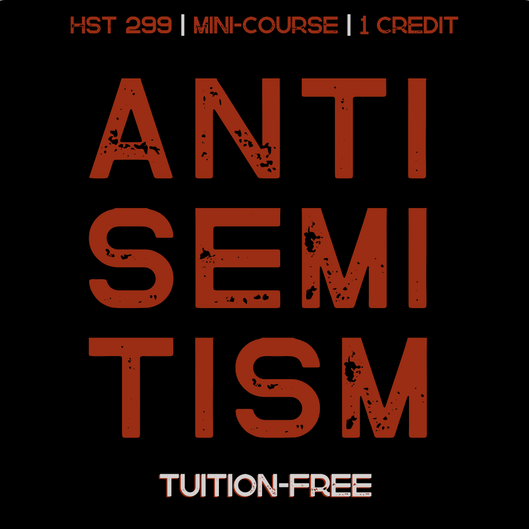 stained block letters stamped on a black background: Antisemitism