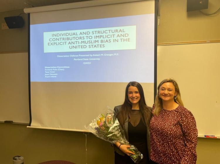 Aeleah Granger and Kim Kahn at Aeleah's dissertation defense